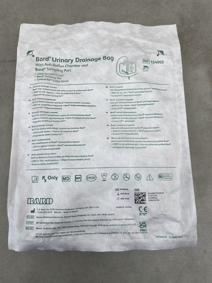 154002 - BARD - Urinary Drainage Bag w/Anti-Reflux Dome, 2000ml, (EA) - ( Expiry Date: 2029-09-30 )
