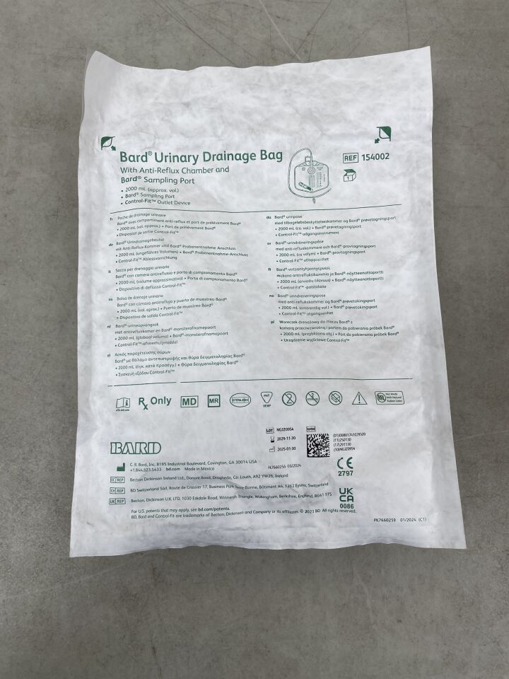154002 - BARD - Urinary Drainage Bag w/Anti-Reflux Dome, 2000ml, (EA) - ( Expiry Date: 2029-11-30 )