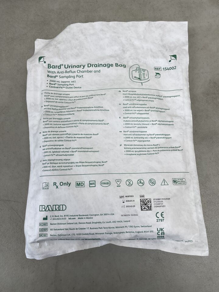154002 - BARD - Urinary Drainage Bag w/Anti-Reflux Dome, 2000ml, (EA) - ( Expiry Date: 2030-01-31 )