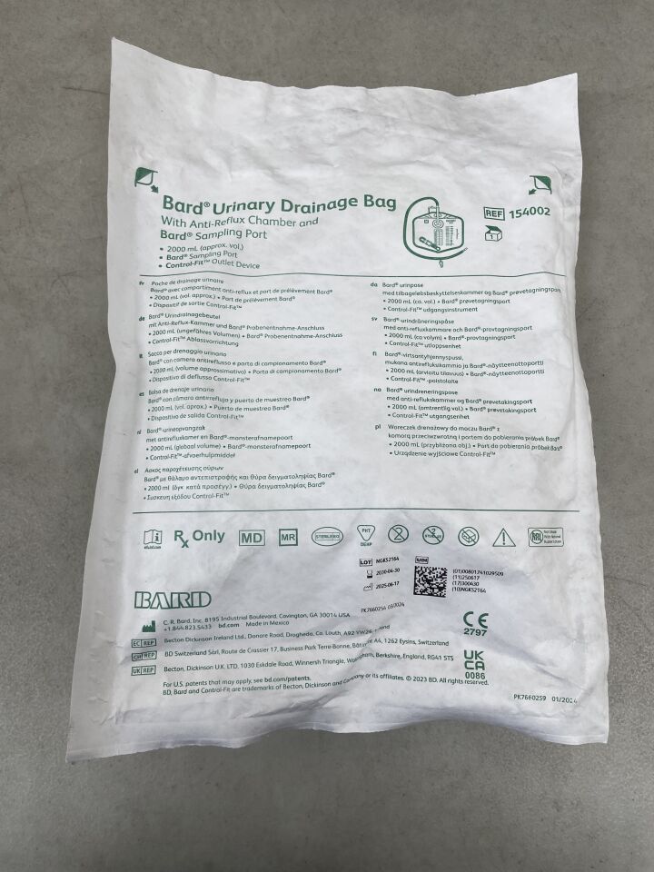 154002 - BARD - Urinary Drainage Bag w/Anti-Reflux Dome, 2000ml, (EA) - ( Expiry Date: 2030-04-30 )