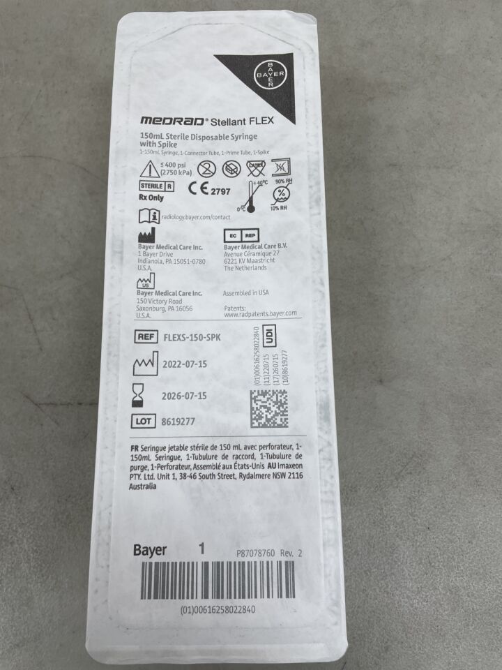 FLEXS-150-SPK - BAYER - Medrad Stellant FLEX 150ml Single Spike Syringe Kit w/60" Tube, T-Connector, (EA) - ( Expiry Date: 2026-07-15 )