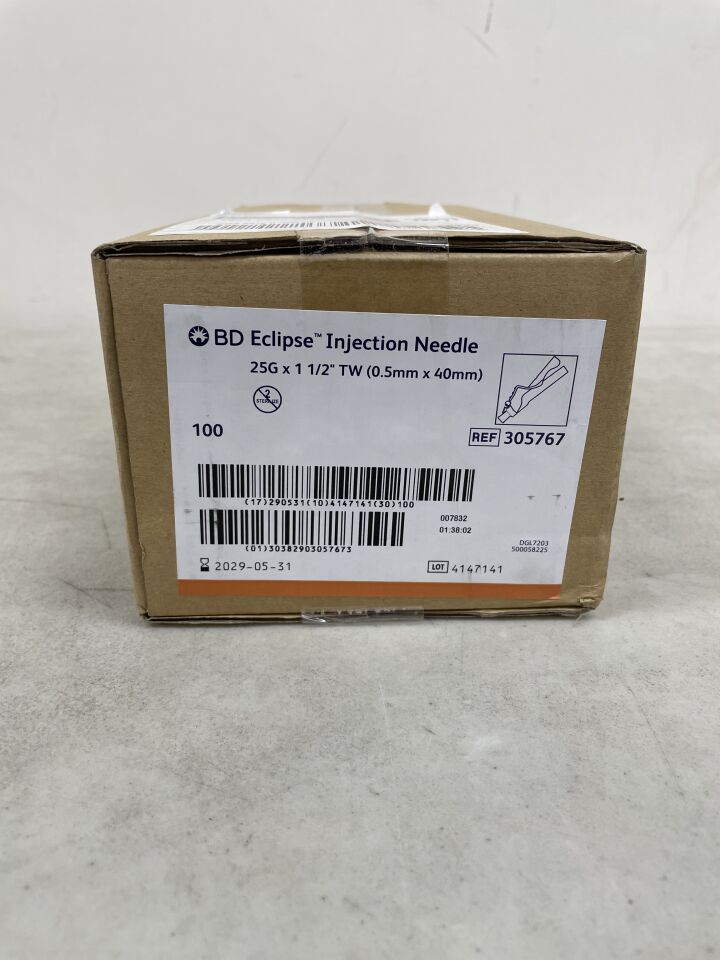 305767 - BD - Eclipse Hypodermic Safety Injection Needle 25G x 1.5", (BX/100) - ( Expiry Date: 2029-05-31 )