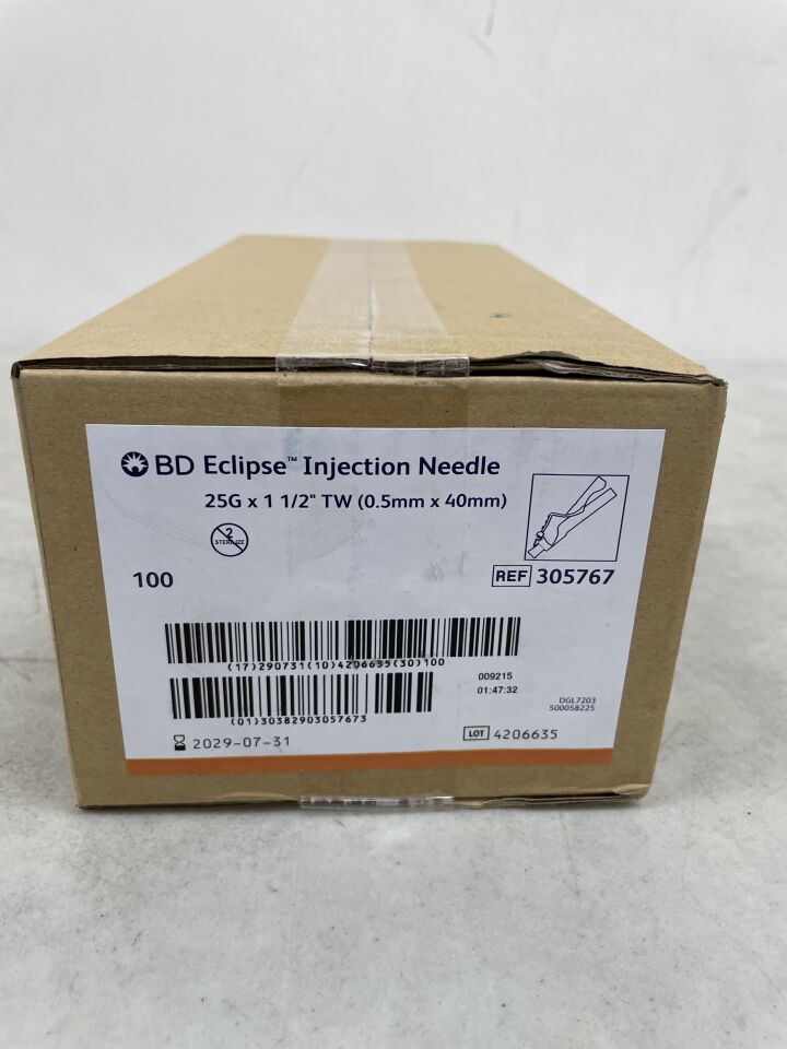 305767 - BD - Eclipse Hypodermic Safety Injection Needle 25G x 1.5", (BX/100) - ( Expiry Date: 2029-07-31 )
