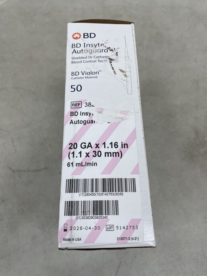 382534 - BD - Insyte Autoguard BC Shielded I.V. Catheter 20G x 1.16" Pink, (BX/50) - ( Expiry Date: 2028-04-30 )
