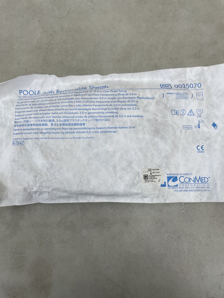 35070 - CONMED - POOLE Suction Instrument with Removable Sheath and Preattached 6' (1.8 m) Clear Plastic Tubing, (EA) - ( Expiry Date: 2027-10-24 )