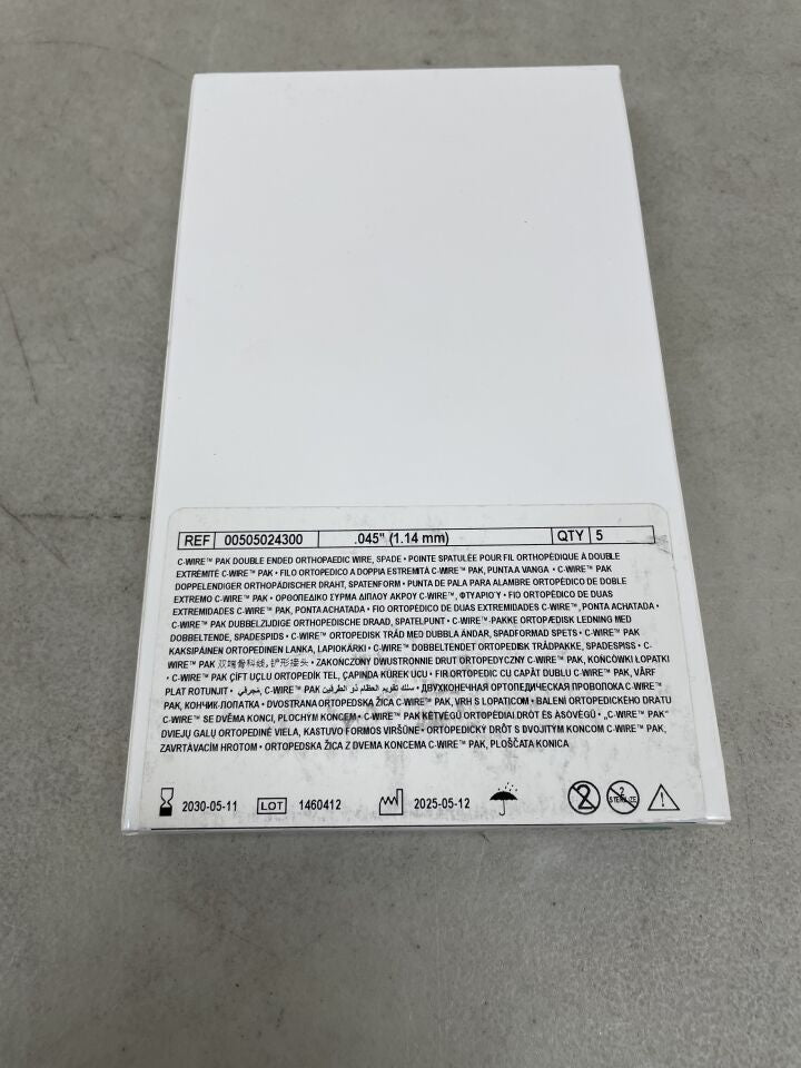 505024300 - CONMED - C-Wire Pak Double-Ended Orthopedic Wire, 0.045 in. Size, 5 in. Length, (BX/5) - ( Expiry Date: 2030-05-11 )