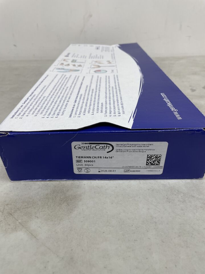 509001 - CONVATEC - GentleCath Urinary Catheter with Water Sachet, Tiemann, 14CH x 15.7", (BX/30) - ( Expiry Date: 2026-08-01 )