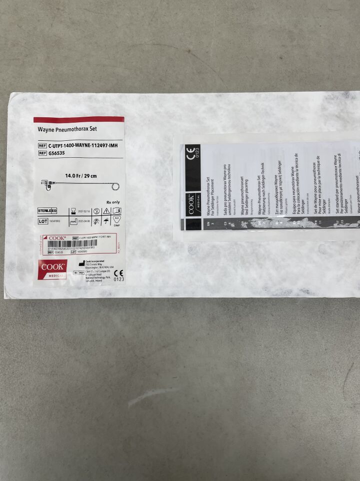 G56535 - COOK - Wayne Wire-Guided Pneumothorax Catheter Set, 29 cm Catheter Length, (EA) - ( Expiry Date: 2027-02-16 )