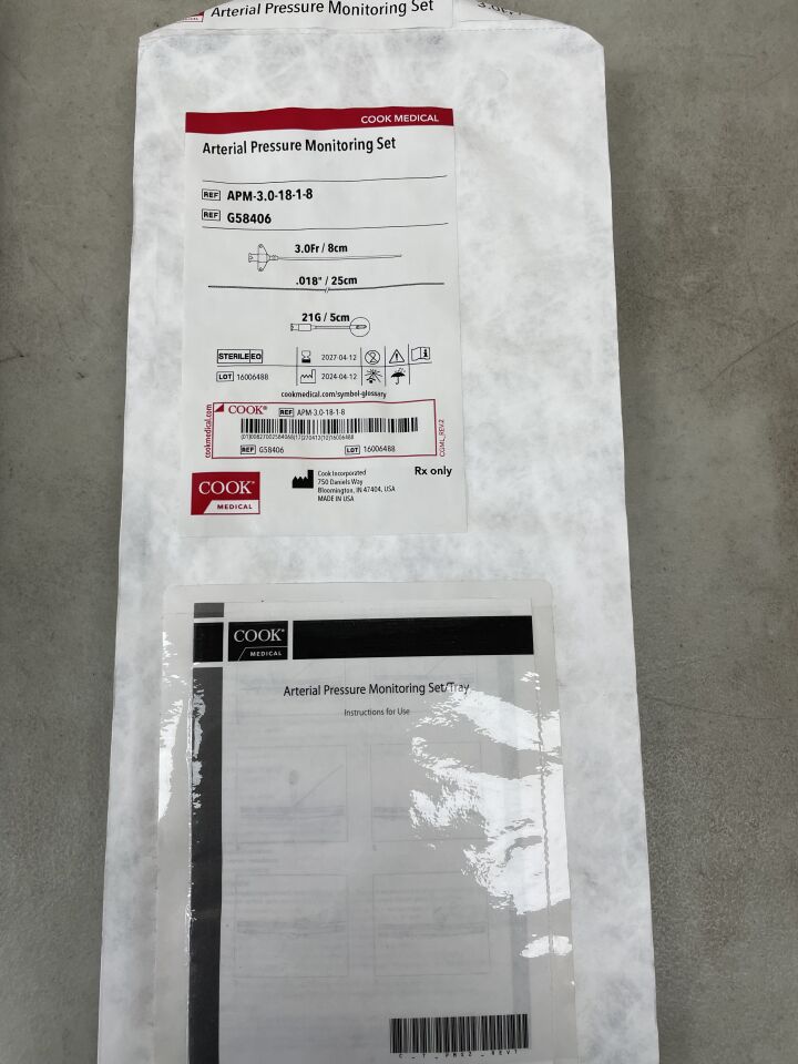 G58406 - COOK - Arterial Pressure Monitoring Set 3F x 8cm, 21G, 0.018", (EA) - ( Expiry Date: 2027-04-12 )