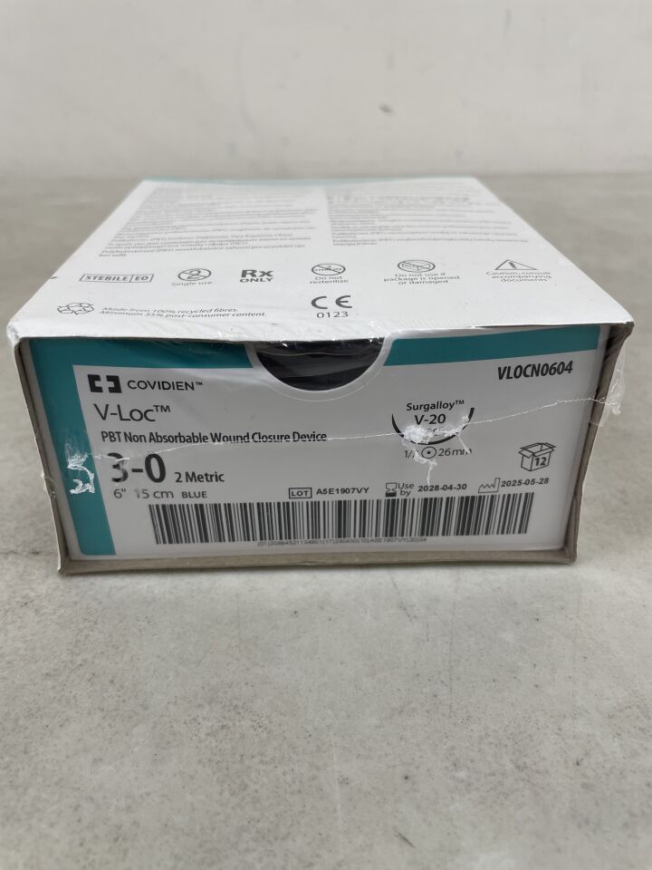 VLOCN0604  -  COVIDIEN  -  V-Loc PBT Non-Absorbable Barbed Monofilament Wound Closure Device, Size 3-0, 6 in. Length, V-20 Needle , ( BX/12 )  -  ( Expiry Date : 2028-04-30 )