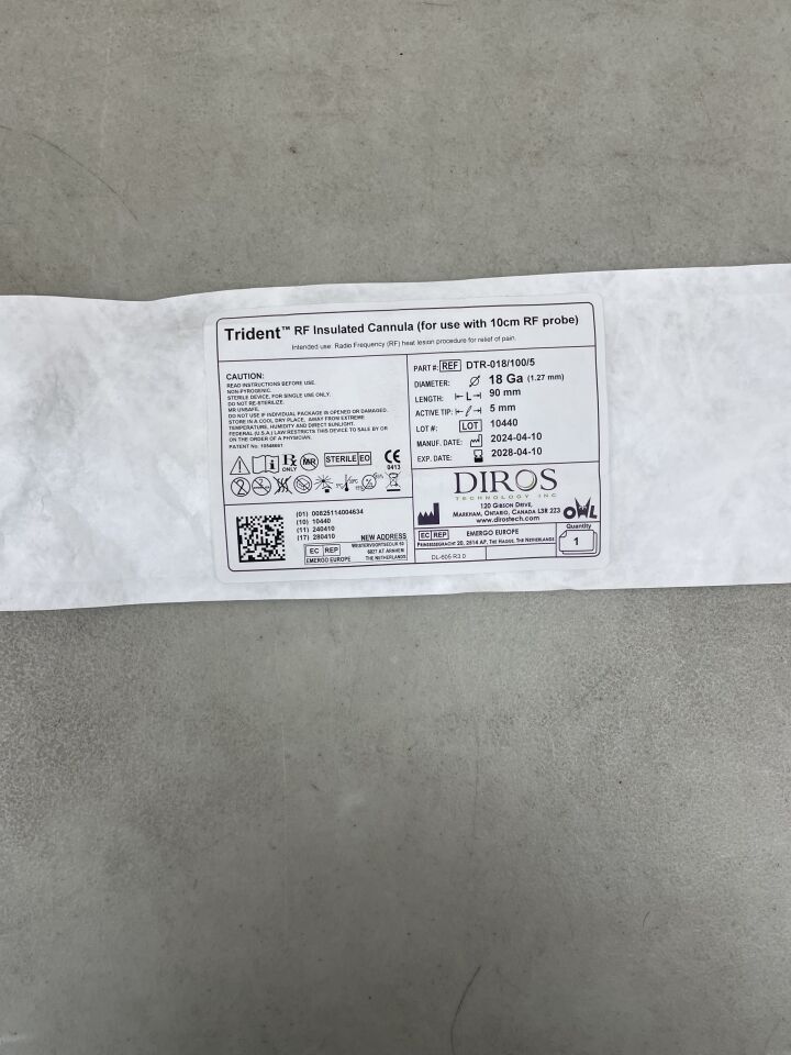 DTR-018/100/5 - DIROS TECHNOLOGY - RF Trident Hybrid Cannula, 18G x 100mm, (EA) - ( Expiry Date: 2028-04-10 )