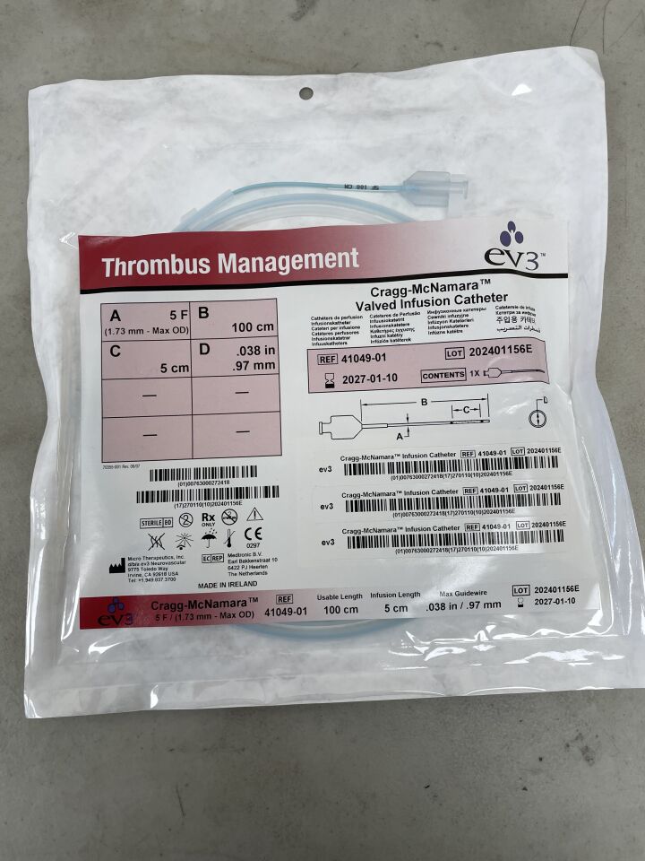 41049-01 - EV3 - Cragg-McNamara Valved Infusion Catheter, 5F x 100cm x 5cm x .038", (EA) - ( Expiry Date: 2027-01-10 )