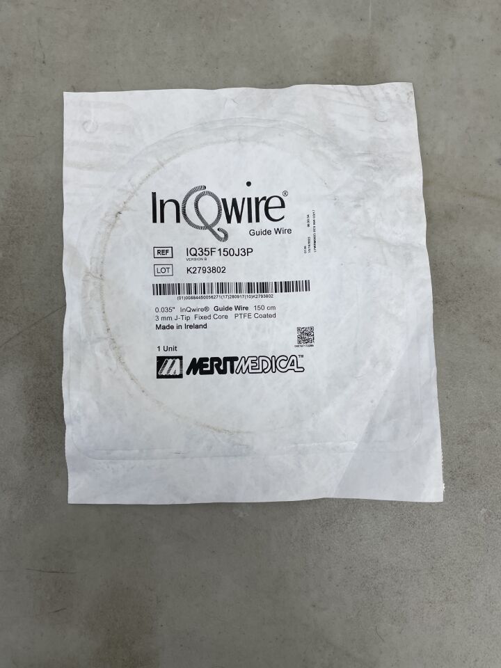 IQ35F150J3P - MERIT MEDICAL - InQwire Guide Wire, 3mm J / Fixed 0.035" x 150cm, (EA) - ( Expiry Date: 2028-09-17 )