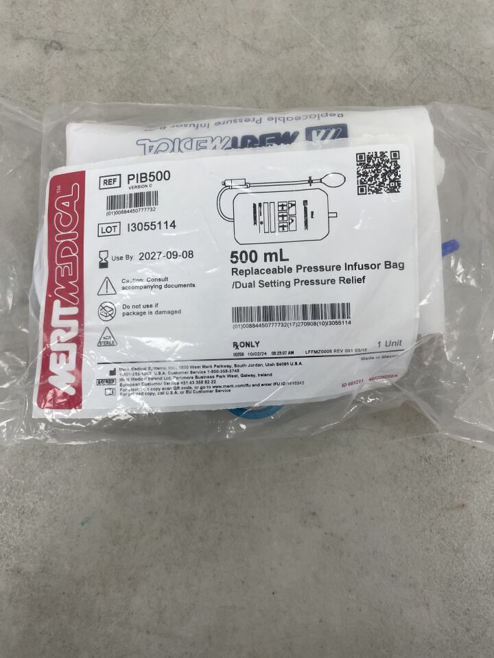 PIB500 - MERIT MEDICAL - 500ml Replaceable Pressure Infusion Bag / Dual Setting Pressure Relief, (EA) - ( Expiry Date: 2027-09-08 )