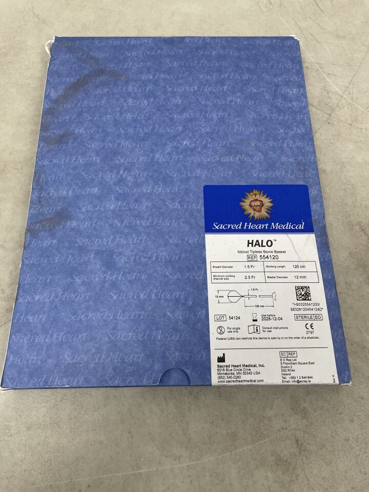 554120 - SACRED HEART MEDICAL - HALO Nitinol Tipless Stone Basket, 12mm x 1.5Fr x 2.5Fr x 120cm, (BX/1) - ( Expiry Date: 2028-12-04 )