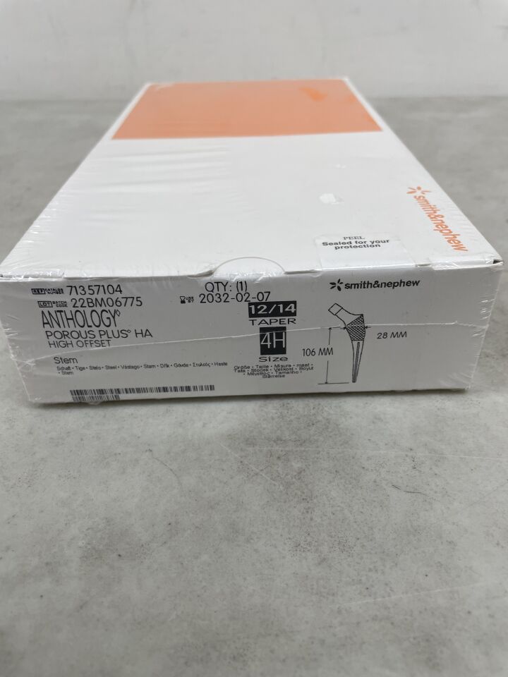 71357104  -  SMITH & NEPHEW  -  ANTHOLOGY Porus Plus Ha High Offset Stem, 12/14 Taper, 4H, 106mm x 28mm , ( BX/1 )  -  ( Expiry Date : 2032-02-07 )