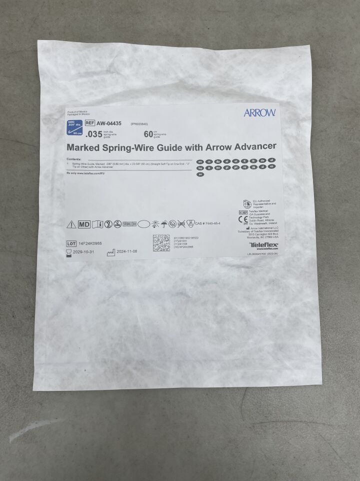 AW-04435 - TELEFLEX - Marked Spring Wire Guide 0.035" x 60cm, (EA) - ( Expiry Date: 2029-10-31 )