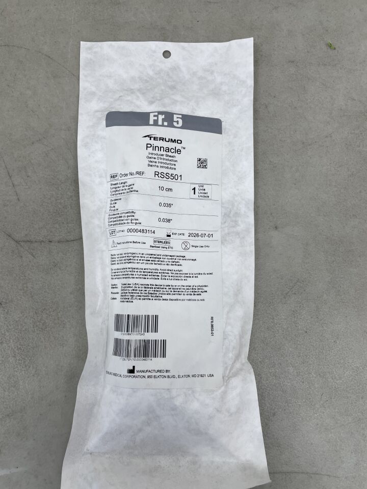 RSS501 - TERUMO - Pinnacle TIF Tip Peripheral Introducer Sheath, 5 Fr ID x 10 cm Length, (EA) - ( Expiry Date: 2026-07-01 )