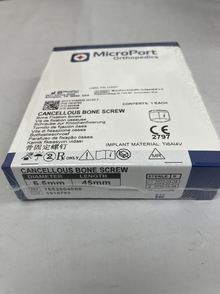 7552004500 - MICROPORT - Cancellous Bone Fixation Screw, 6.5mm diameter, 45mm length, (BX/1) - ( Expiry Date: 2030-03-08 )
