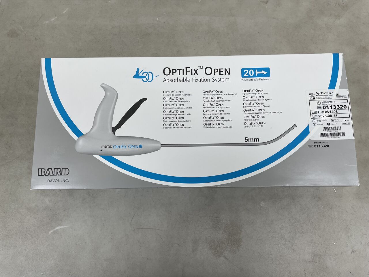 0113320 - BARD - OptiFix Open Absorbable Fixation System, 20 Fasteners, () - ( Expiry Date: 2025-08-28 )