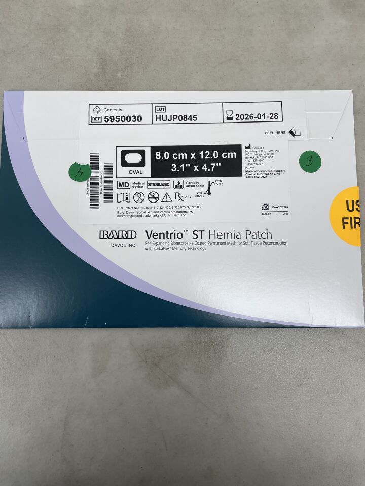 5950030 - BARD - Mesh Ventrio ST Hernia Patch, Small Oval 8cm x 12cm, (BX/1) - ( Expiry Date: 2026-01-28 )