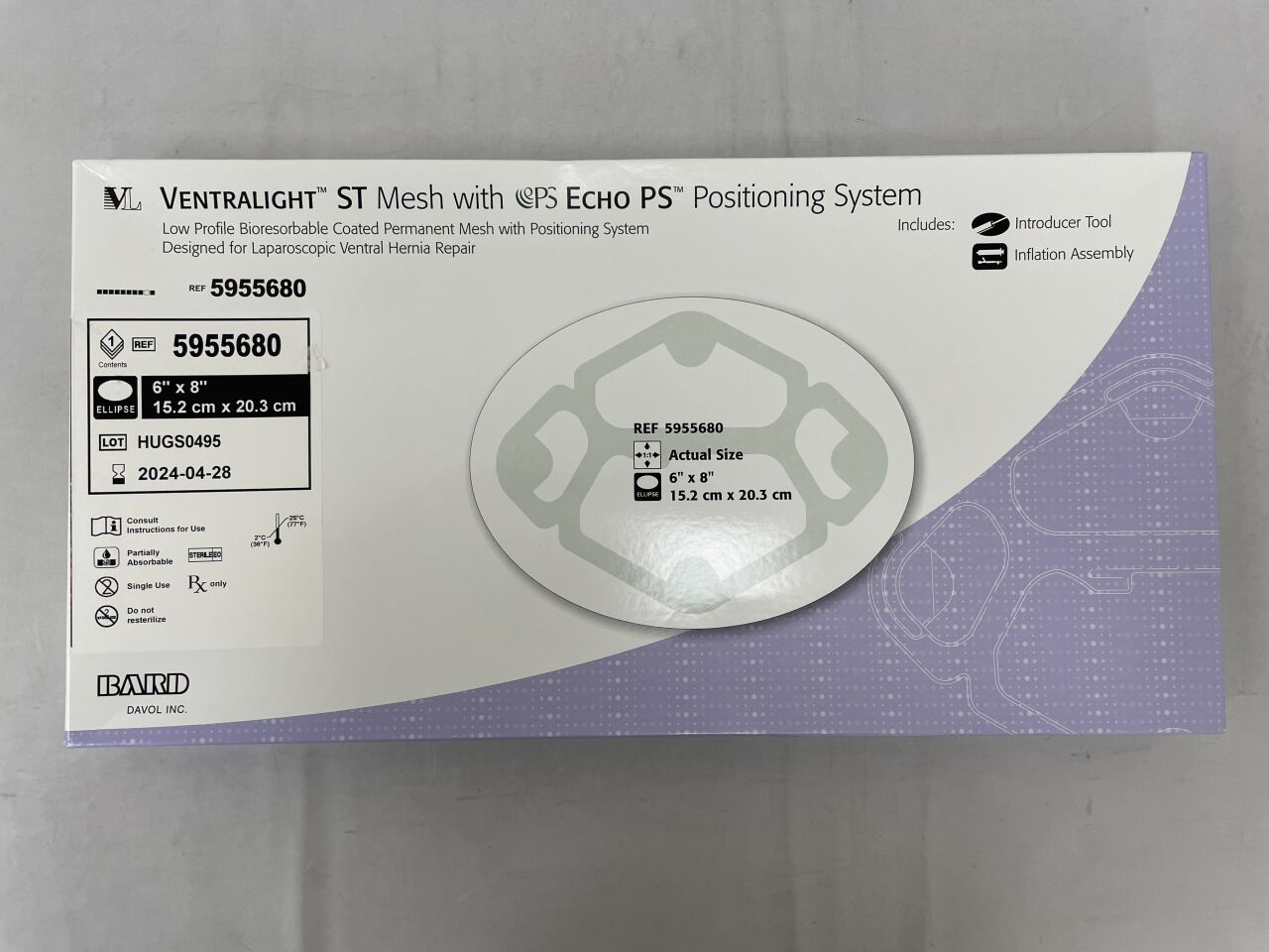 5955680 - BARD - Ventralight ST Mesh, Ellipse 6" x 8" w/Echo PS, (BX/1) - ( Expiry Date: 2026-02-28 )
