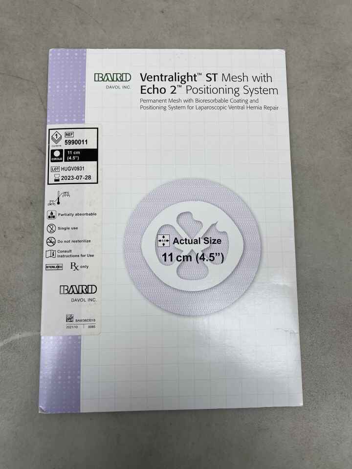 5990011 - BARD - ventralight st partially absorbable mesh with echo 2 positioning system, circle, 4.5 in. size, (BX/1) - ( Expiry Date: 2023-07-28 )