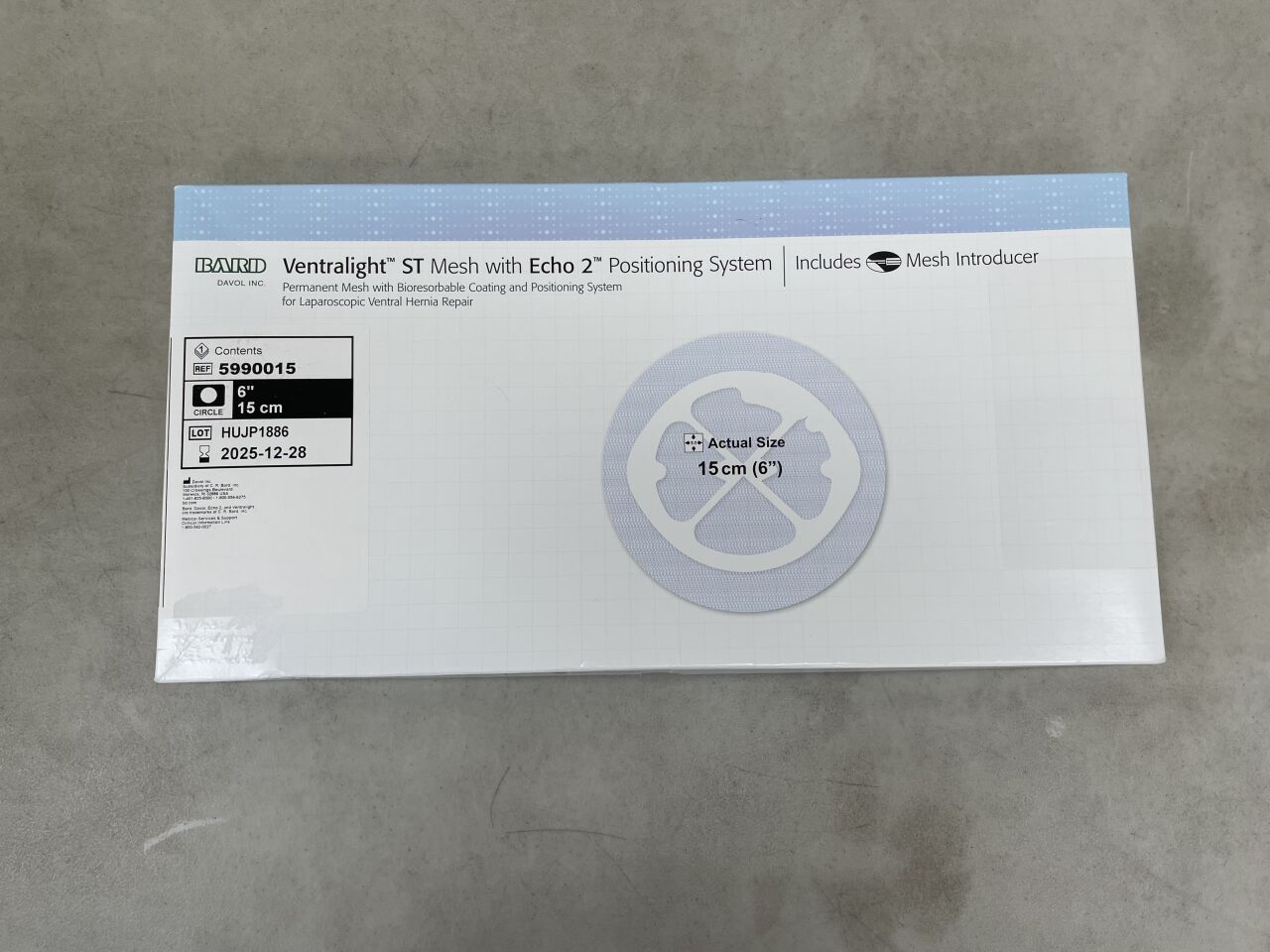 5990015 - BARD - Ventralight ST Mesh with Echo 2 PS: 6" Circle, (BX/1) - ( Expiry Date: 2025-12-28 )