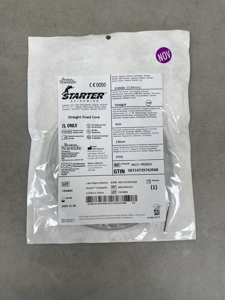 49101 - BOSTON SCIENTIFIC - STARTER Guidewire - Straight Fixed Core - 4cm Taper - PTFE - .035" x 150cm, (EA) - ( Expiry Date: 2025-11-30 )