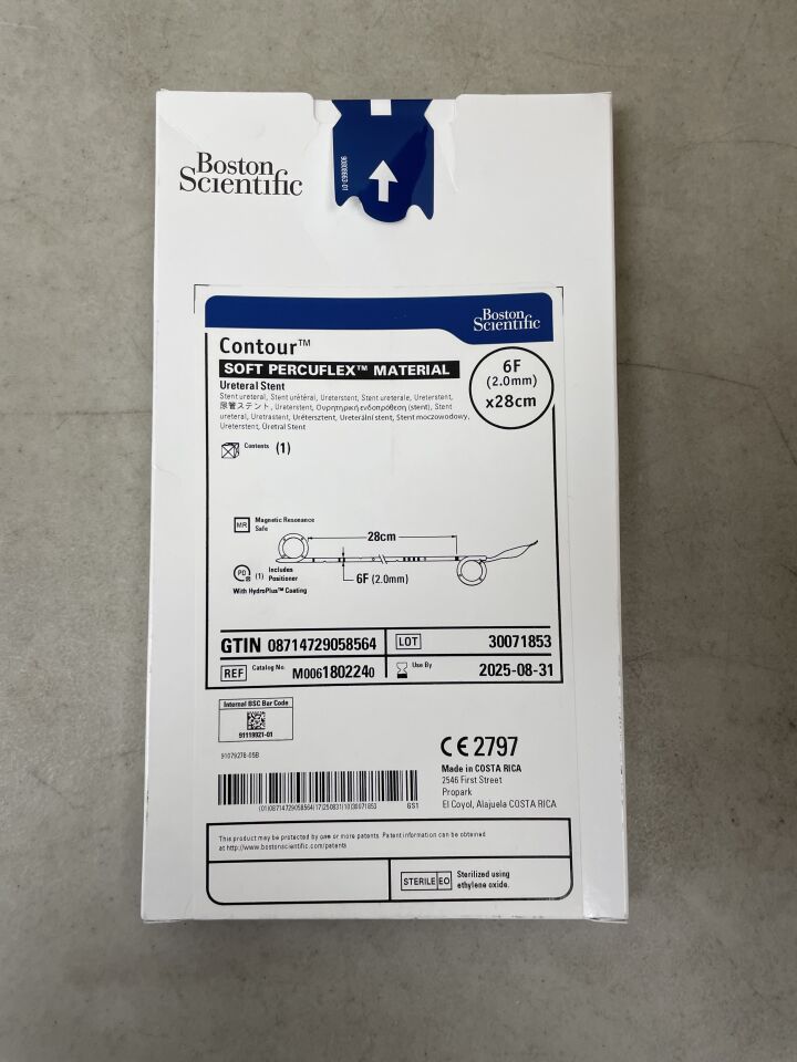 180224 - BOSTON SCIENTIFIC - Contour Ureteral Stent - Soft Percuflex Material - 6Fr x 28cm, (BX/1) - ( Expiry Date: 2025-08-31 )