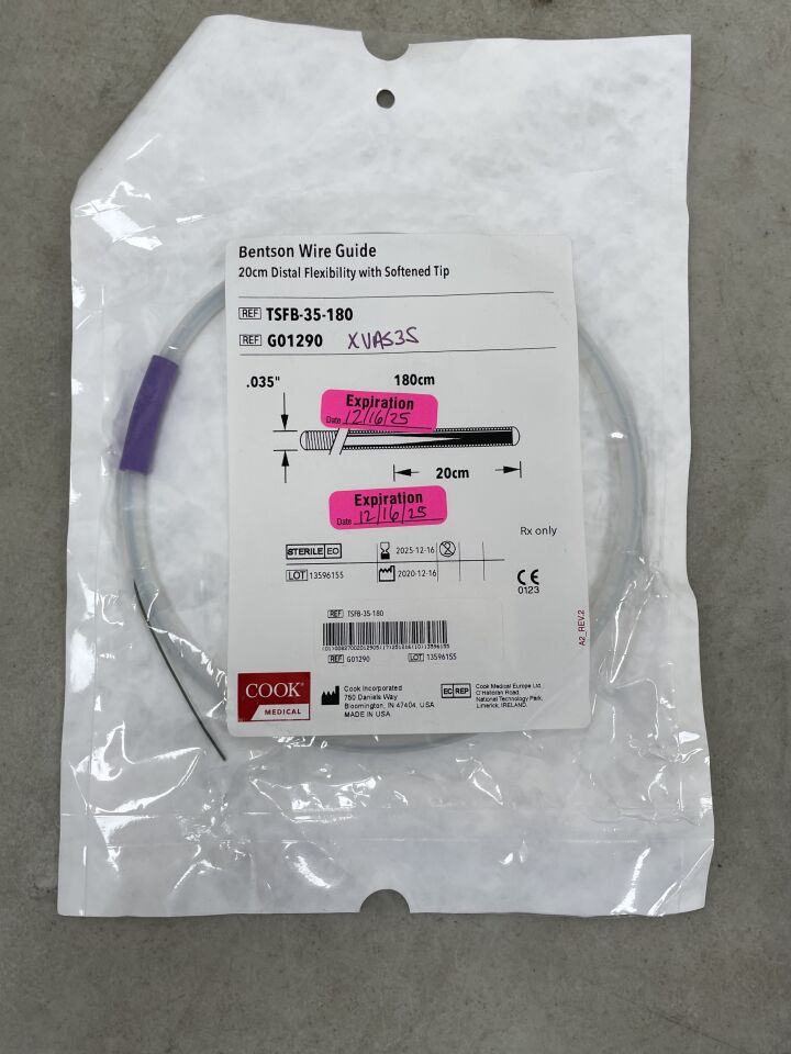 G01290 - COOK - Bentson Wire Guide - 20cm Distal Flexibility with Softened Tip - TSFB-35-180 - .035" x 180cm, (EA) - ( Expiry Date: 2025-12-16 )