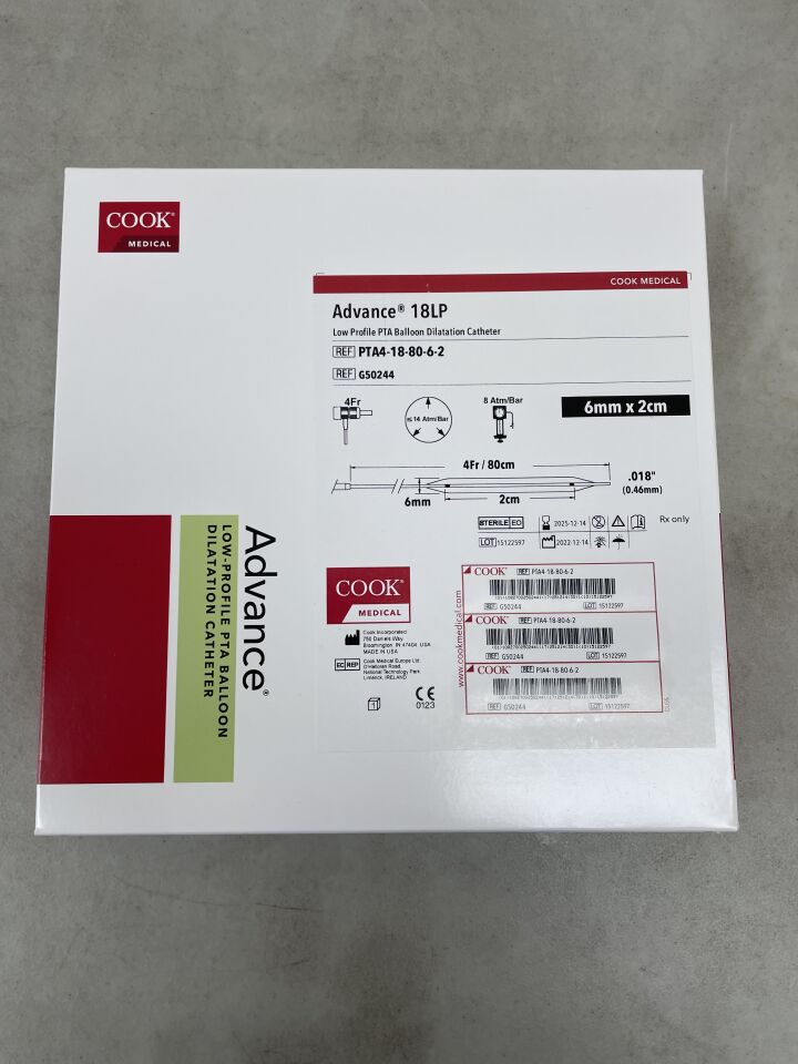 G50244 - COOK - Advance 18LP Low-Profile PTA Balloon Dilatation Catheter - 6mm x 2cm x 80cm, (BX/1) - ( Expiry Date: 2025-12-14 )
