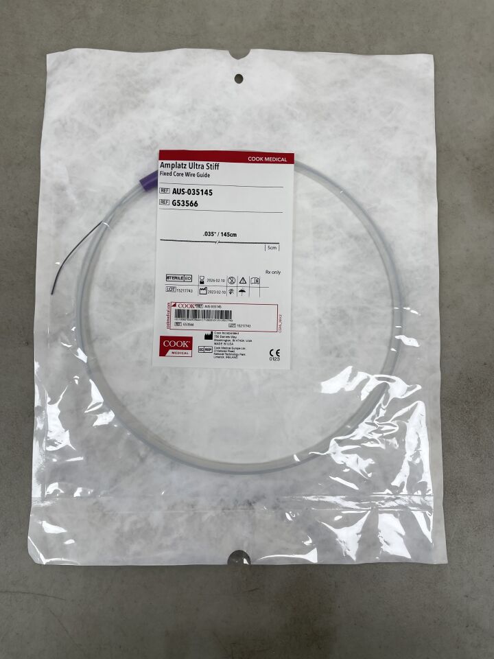 G53566 - COOK - Amplatz Fixed Core Wire Guide, Ultra Stiff 0.035" x 145cm, (EA) - ( Expiry Date: 2026-02-10 )