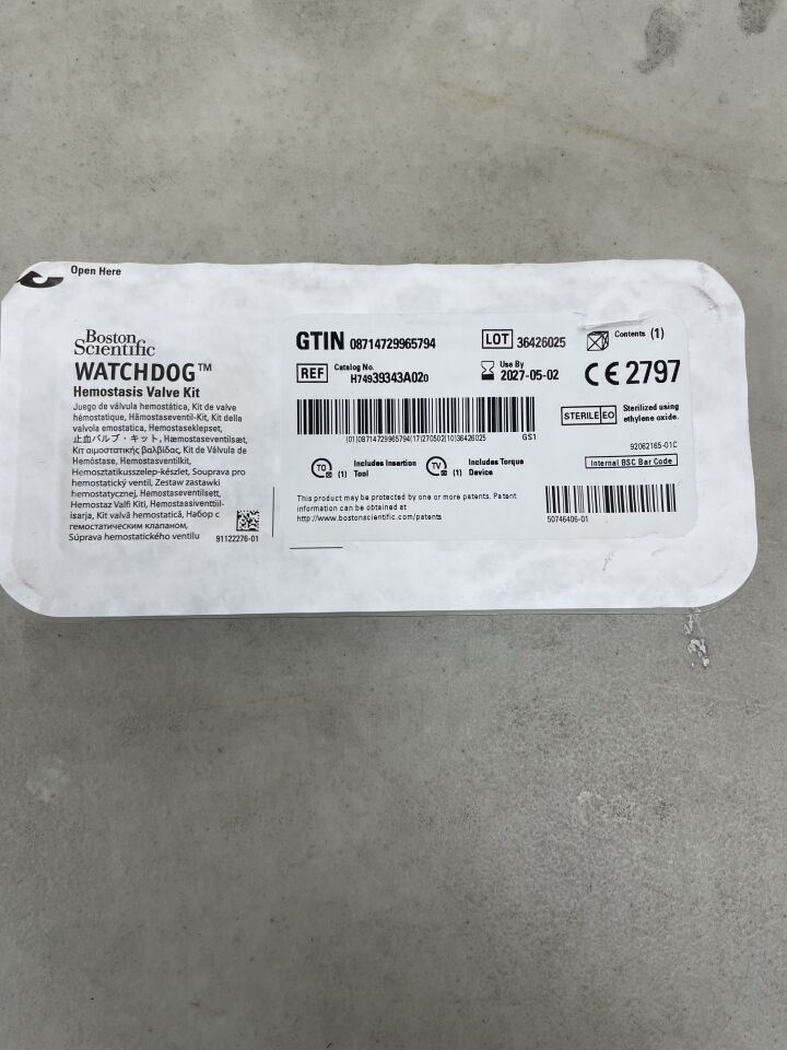 39343A02  -  BOSTON SCIENTIFIC  -  Watchdog Hemostasis Valve Kit , ( EA )  -  ( Expiry Date : 2027-05-02 )