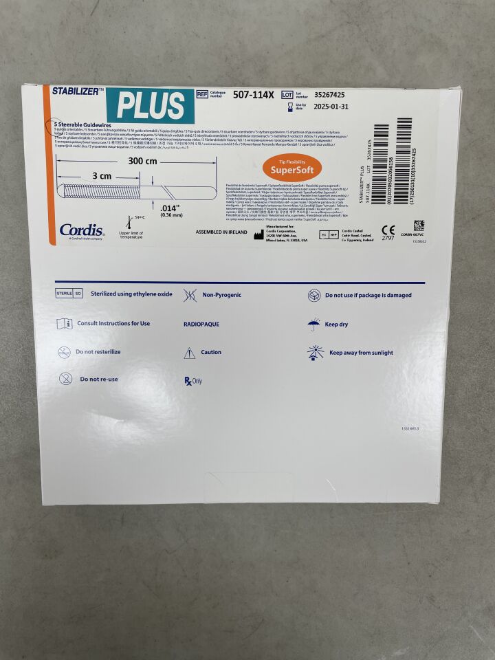 507-114X - CORDIS - stabilizer plus steerable guidewire, super soft straight 0.014" x 300cm, (BX/5) - ( Expiry Date: 2025-12-31 )