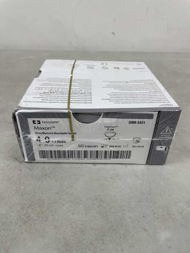 SMM-5831  -  COVIDIEN  -  Maxon Long-Term Absorbable Monofilament Polyglyconate Suture, Size 4-0, 45 cm Length, P-24 Needle , ( BX/36 )  -  ( Expiry Date : 2026-04-30 )