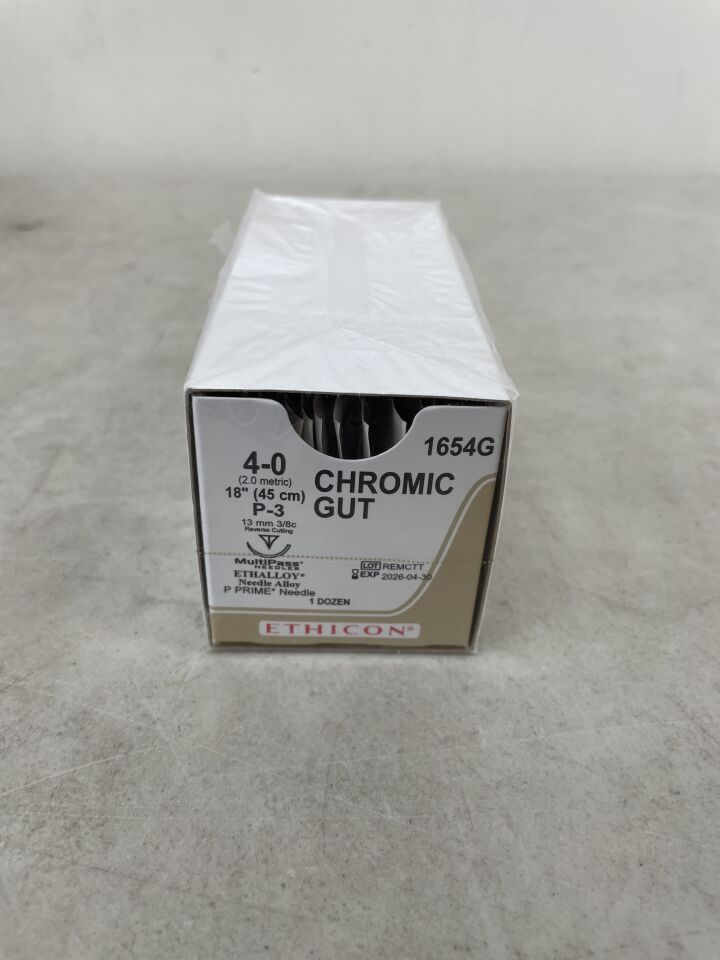 1654G  -  ETHICON  -  Gut Chromic Absorbable Monofilament Suture, Size 4-0, 18 in. Length, P-3 Needle , ( BX/12 )  -  ( Expiry Date : 2026-04-30 )
