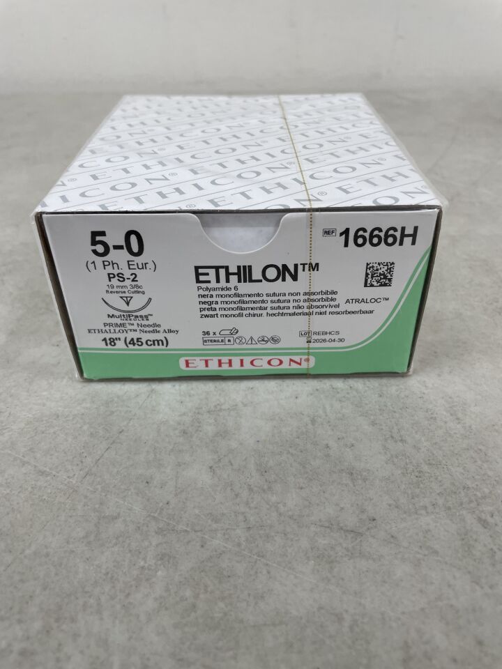1666H  -  ETHICON  -  Ethilon Non-Absorbable Monofilament Nylon Suture, Size 5-0, 18 in. Length, PS-2 Needle , ( BX/36 )  -  ( Expiry Date : 2026-04-30 )