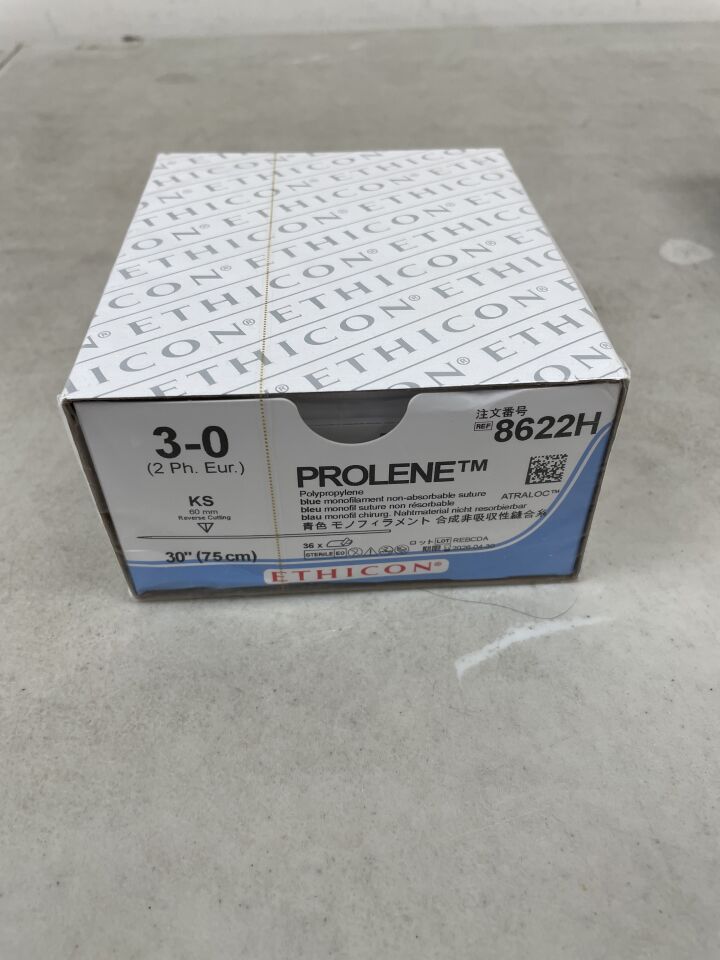 8622H  -  ETHICON  -  Prolene Non-Absorbable Monofilament Polypropylene Suture, Size 3-0, 30 in. Length, KS Needle , ( BX/36 )  -  ( Expiry Date : 2026-04-30 )