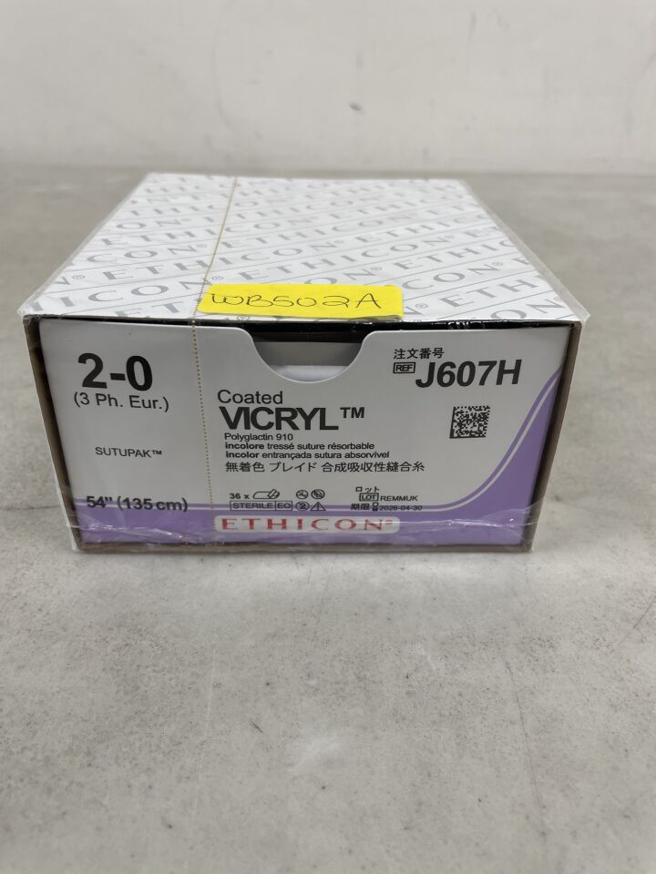 J607H  -  ETHICON  -  Coated Vicryl Absorbable Braided Polyglactin 910 Suture, Size 2-0, 54 in. Length , ( BX/36 )  -  ( Expiry Date : 2026-04-30 )