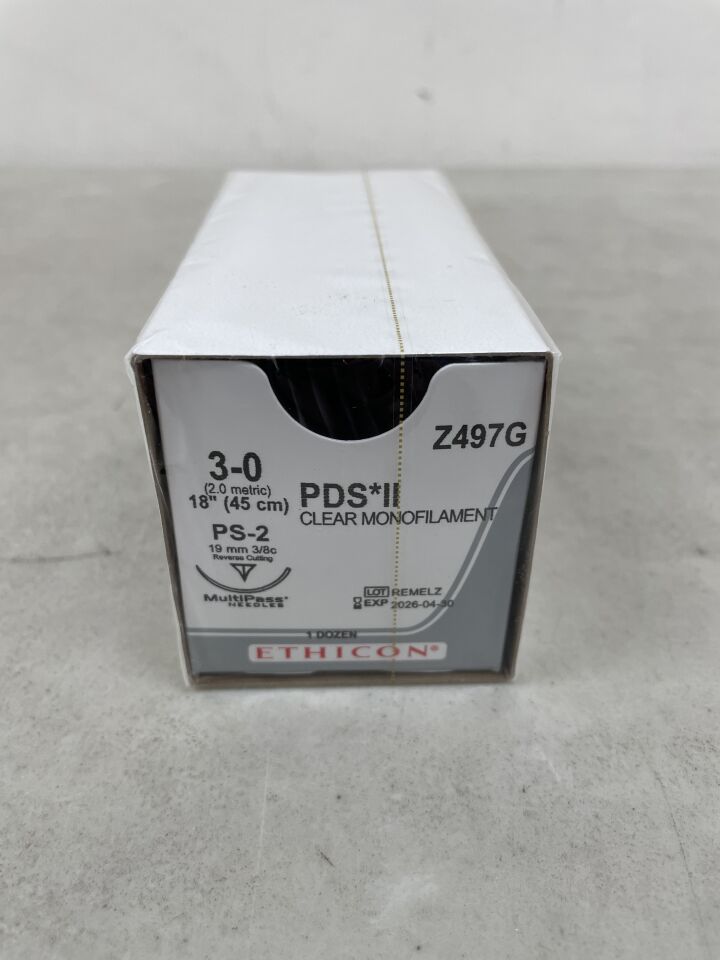 Z497G  -  ETHICON  -  PDS II Absorbable Monofilament Polydioxanone Suture, Size 3-0, 18 in. Length, PS-2 Needle , ( BX/12 )  -  ( Expiry Date : 2026-04-30 )