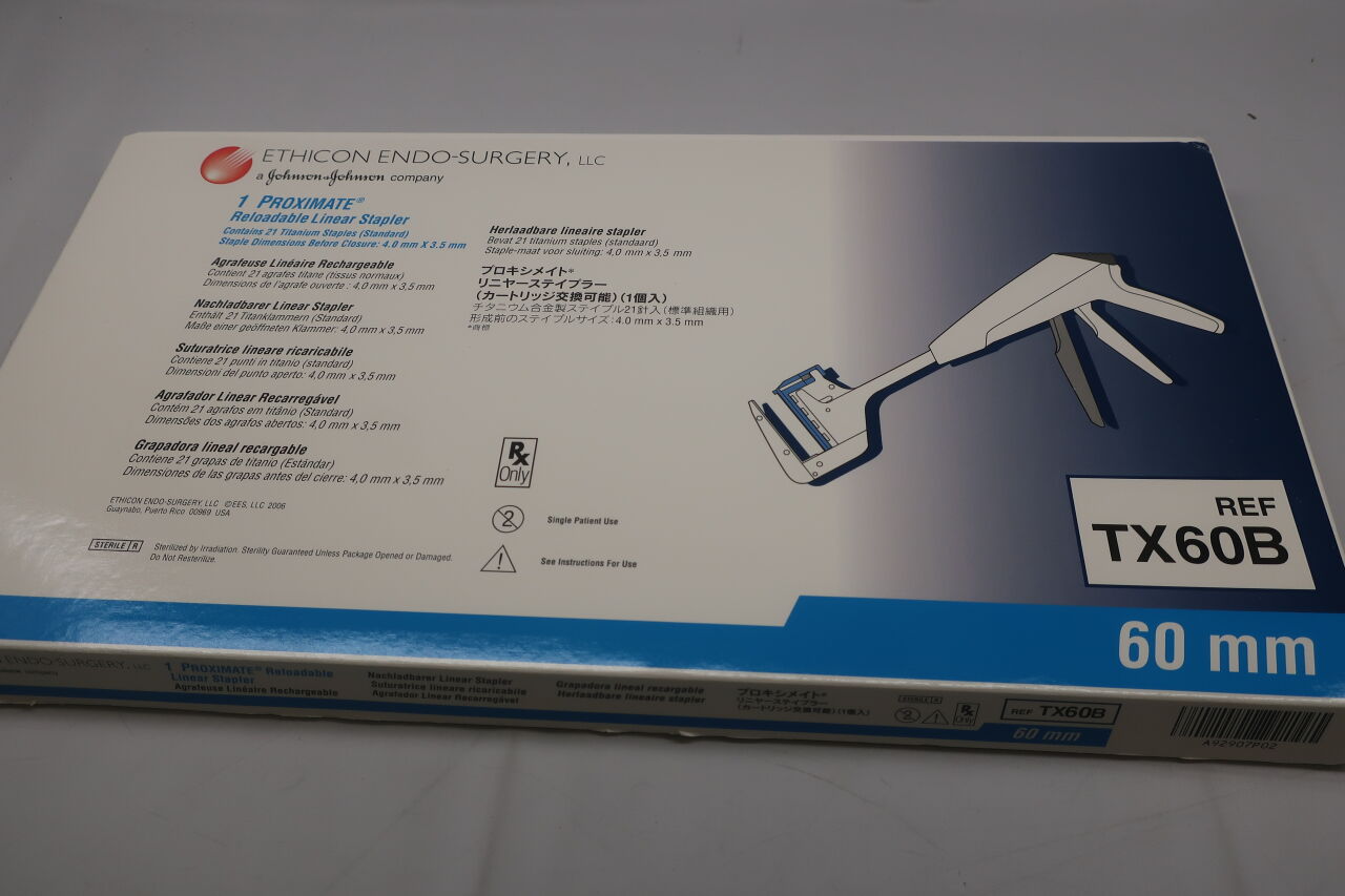 TX60B - ETHICON - Proximate Reloadable Linear Stapler, 60mm, contains 21 titanium staples 4.0mm x 3.5mm, (BX/1) - ( Expiry Date: 2025-12-31 )