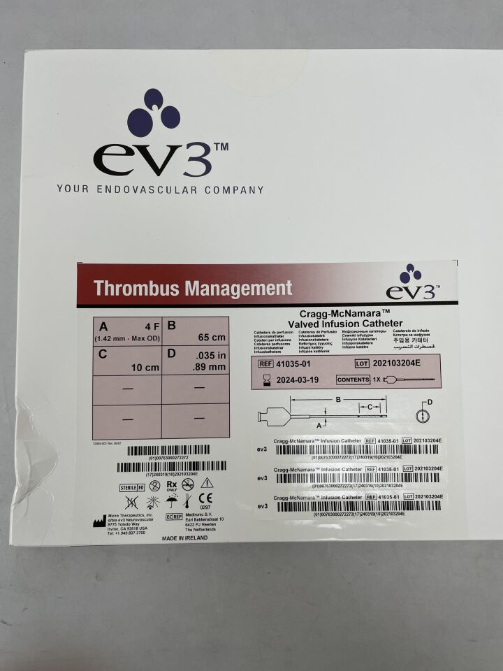 41035-01 - EV3 - Cragg-McNamara Valved Infusion Catheter - 4Fr x 65cm x 10cm, (BX/1) - ( Expiry Date: 2025-06-20 )