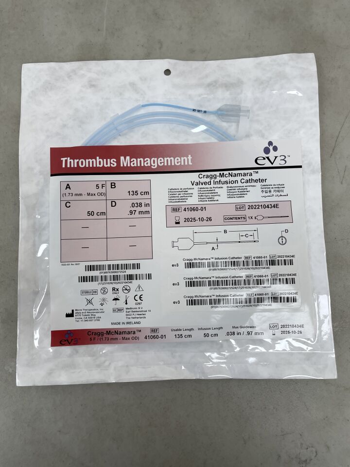 41060-01 - EV3 - Cragg-McNamara Valved Infusion Catheter, 5F x 135cm x 50cm x .038", (EA) - ( Expiry Date: 2025-10-26 )