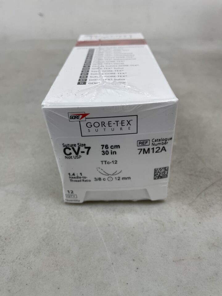 7M12A - GORE - Gore-Tex Suture ePTFE Nonabsorbable Monofilament CV-7 76cm, 30in TTc-12 3/8c 12mm, (BX/12) - ( Expiry Date: 2025-06-30 )