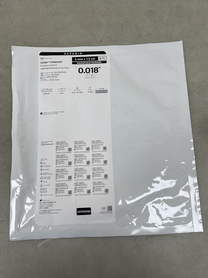 VBJR050702A - GORE - VIABAHN Endoprosthesis - HEPARIN - RADIOPAQUE MARKERS - 5mm x 7.5cm x 120cm x 6Fr, (EA) - ( Expiry Date: 2025-09-29 )