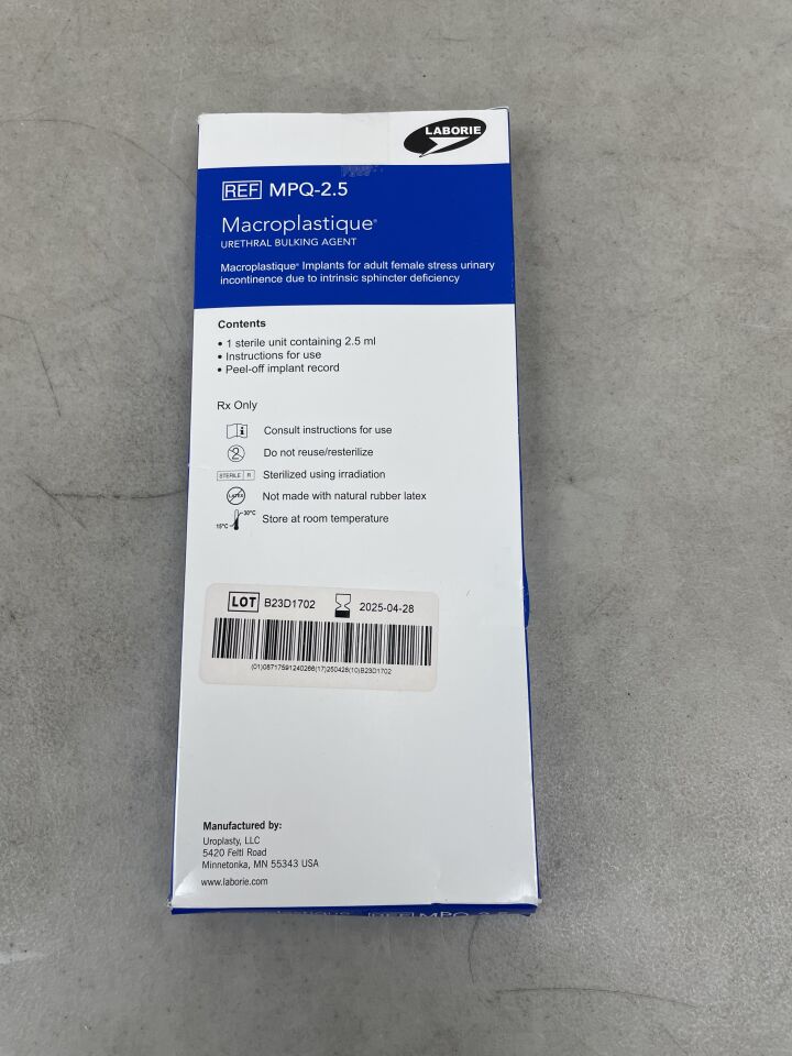 MPQ-2.5 - LABORIE - Cogentix Macroplastique Urethral Bulking Agent 2.5ml, (BX/1) - ( Expiry Date: 2025-04-28 )
