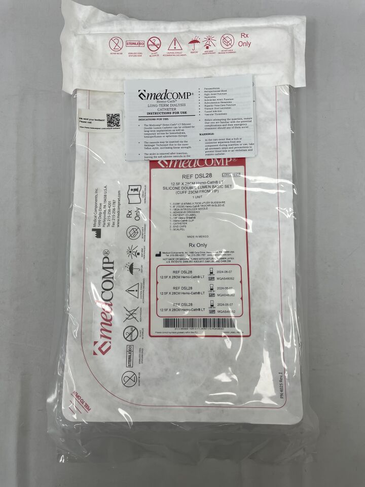 DSL28 - MEDCOMP - hemo-cath lt silicone double lumen catheter set, basic, straight 12.5f x 28cm, (EA) - ( Expiry Date: 2025-09-18 )