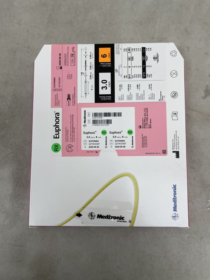EUP3006X - MEDTRONIC - Euphora Semi-Compliant RX Balloon Dilatation Catheter: 3.0mm x 6mm, 142cm, (BX/1) - ( Expiry Date: 2025-09-26 )