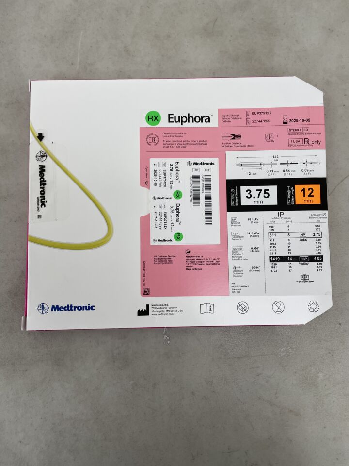 EUP37512X - MEDTRONIC - Euphora RX Semicompliant Balloon Dilatation Catheter - 3.75mm x 12mm, (BX/1) - ( Expiry Date: 2025-10-05 )